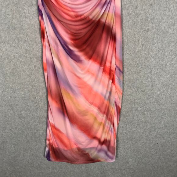 Caution To The Wind Dress Womens Small Pink Midi Halter Ruched Bodycon Mesh - Picture 3 of 10